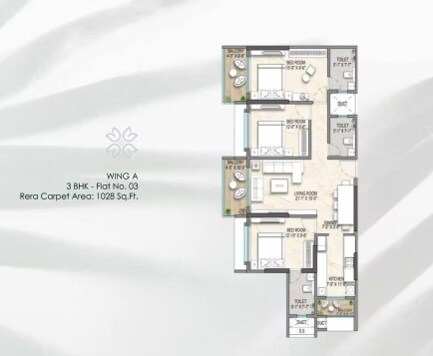 Floor plan of 3 BHK 1028 Sq. Ft. Apartment in Empire Greens, Mumbai