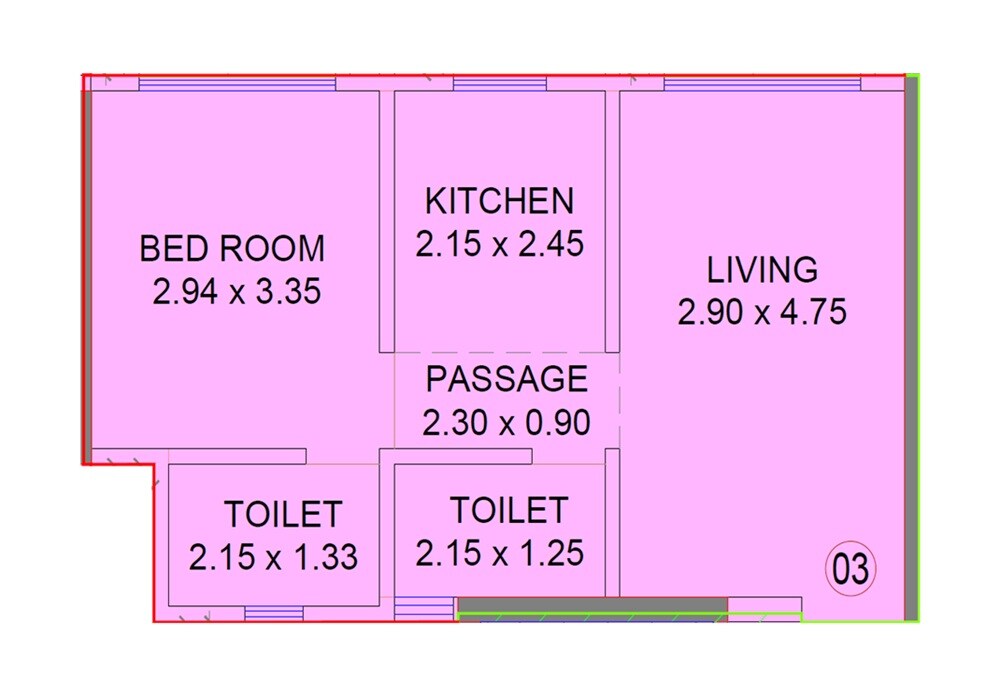 Floor plan of 1 BHK 416 Sq. Ft. Apartment in Empire Heights, Mumbai
