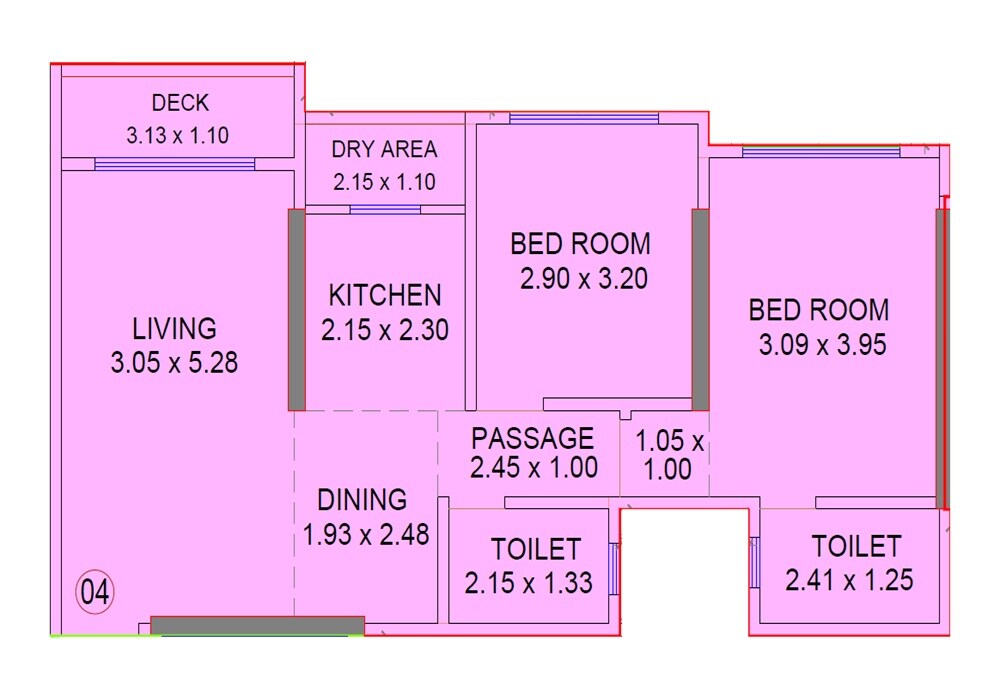 Floor plan of 2 BHK 479 Sq. Ft. Apartment in Empire Heights, Mumbai