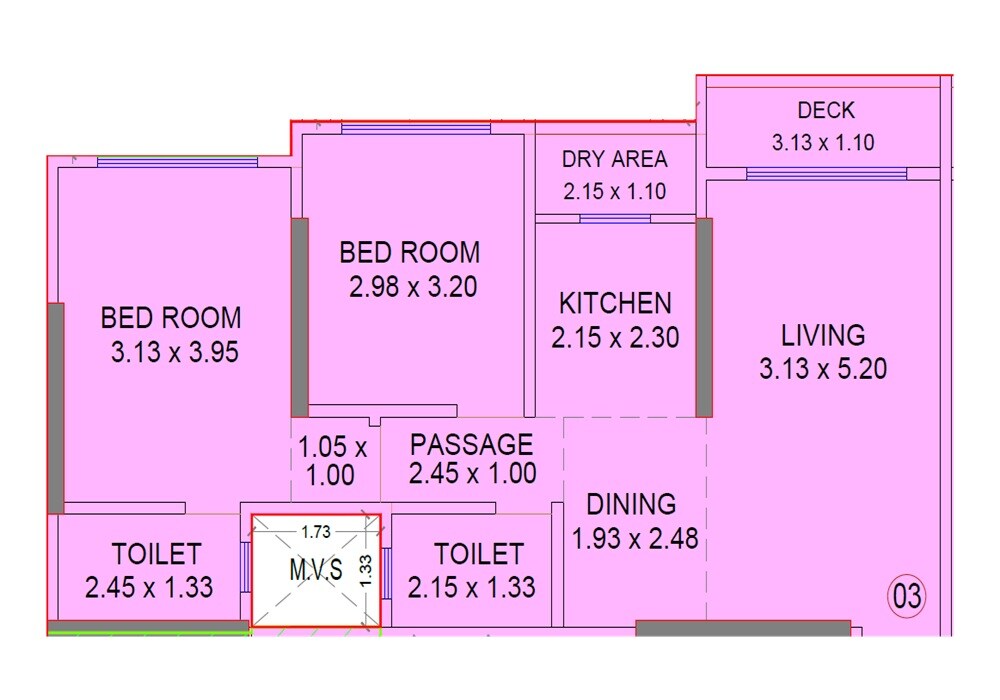 Floor plan of 2 BHK 736 Sq. Ft. Apartment in Empire Heights, Mumbai