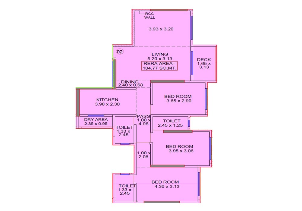 Floor plan of 3 BHK 1128 Sq. Ft. Apartment in Empire Heights, Mumbai