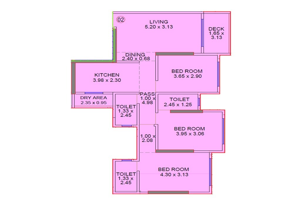 Floor plan of 3 BHK 787 Sq. Ft. Apartment in Empire Heights, Mumbai
