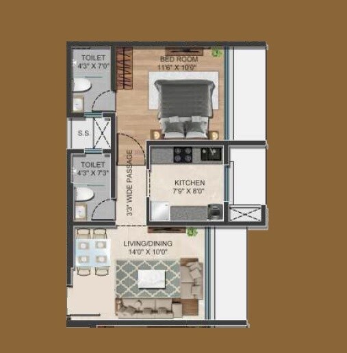 Floor plan of 1 BHK Apartment - 427 sq. ft. in Empire Kingston, Mumbai