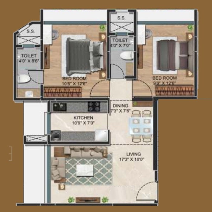 Floor plan of 2 BHK Apartment - 618 sq. ft. in Empire Kingston, Mumbai