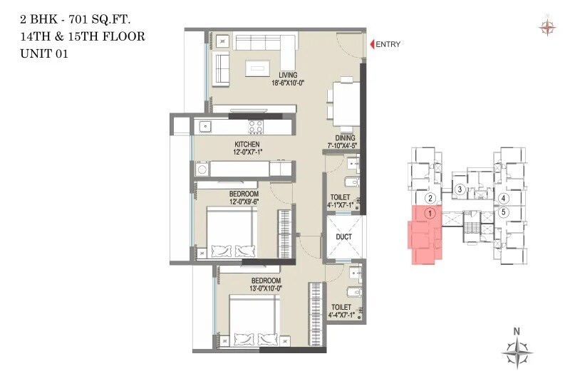 Floor plan of 2 BHK 652 Sq. Ft. Apartment in Empire Meghna, Mumbai