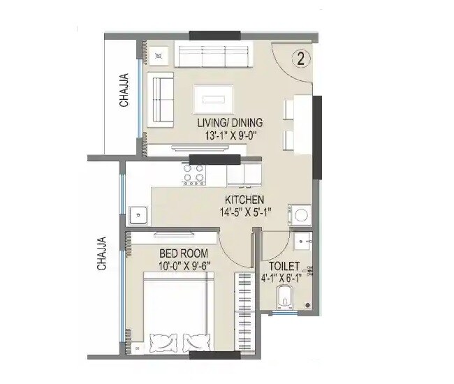 Floor plan of 1 BHK 325 Sq. Ft. Apartment in Empire Patel Bhuvan CHSL, Mumbai