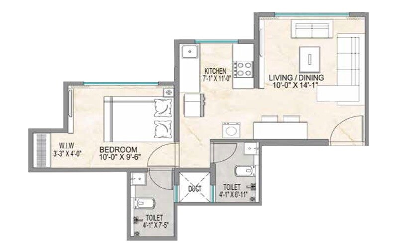 1 BHK 413 Sq. Ft. Apartment