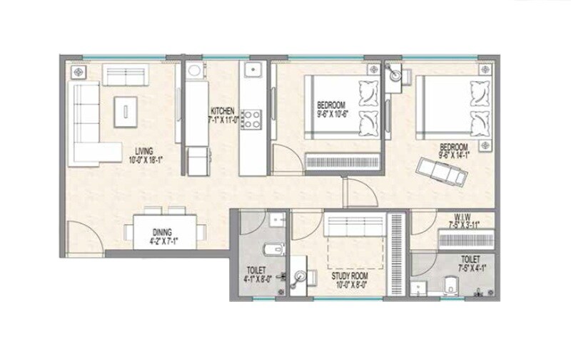 3 BHK 770 Sq. Ft. Apartment