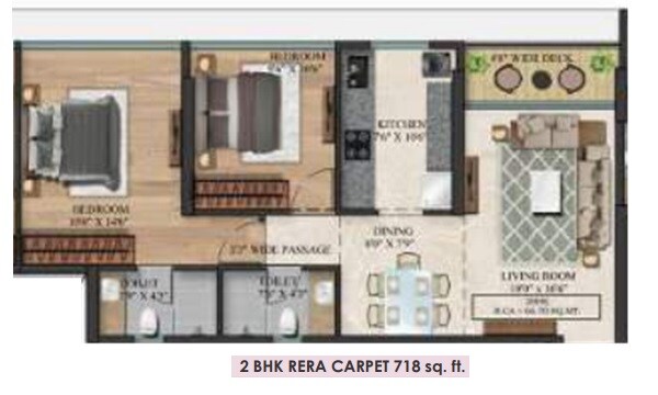 Floor plan of 2 BHK 718 Sq. Ft. Apartment in Empire The Legend, Mumbai