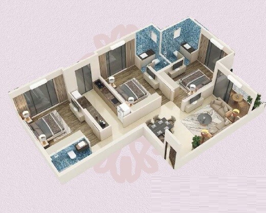 Floor plan of 3 BHK 936 Sq. Ft. Apartment in Empire The Legend, Mumbai