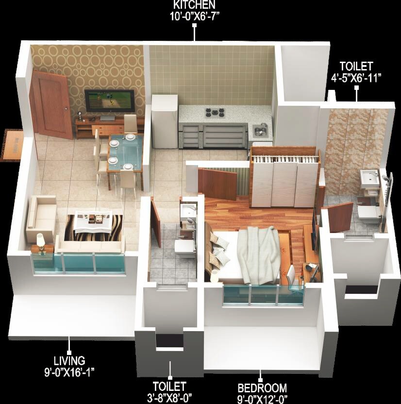Floor plan of 1 BHK 420 Sq. Ft. Apartment in Empire Towers, Mumbai