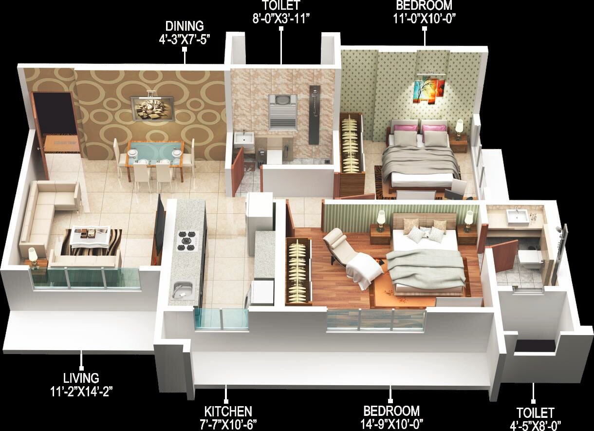 Floor plan of 2 BHK 753 Sq. Ft. Apartment in Empire Towers, Mumbai