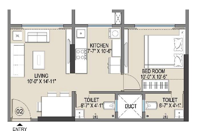 Floor plan of 1 BHK 392 Sq. Ft. Apartment in Empire Vrindavan, Mumbai