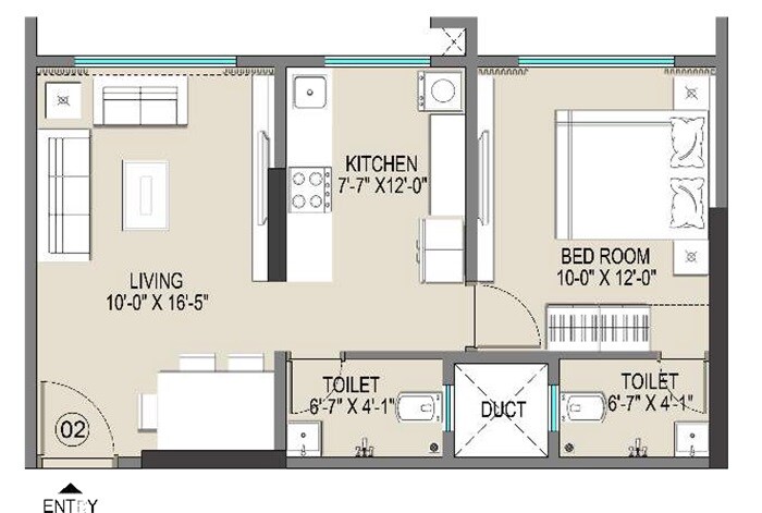 Floor plan of 1 BHK 448 Sq. Ft. Apartment in Empire Vrindavan, Mumbai
