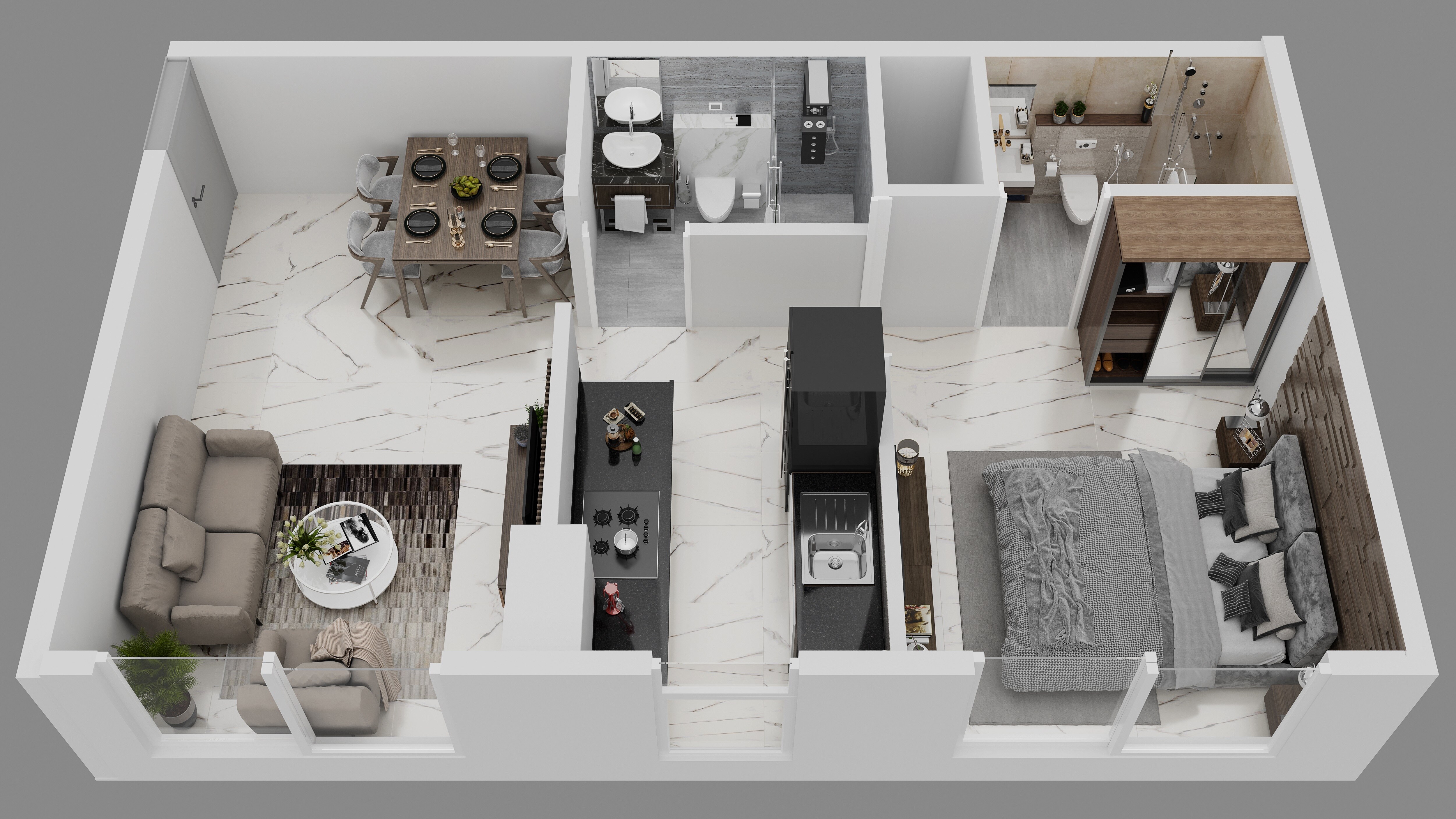 Floor plan of 1 BHK 289 Sq. Ft. Apartment in Enso Sanza, Mumbai