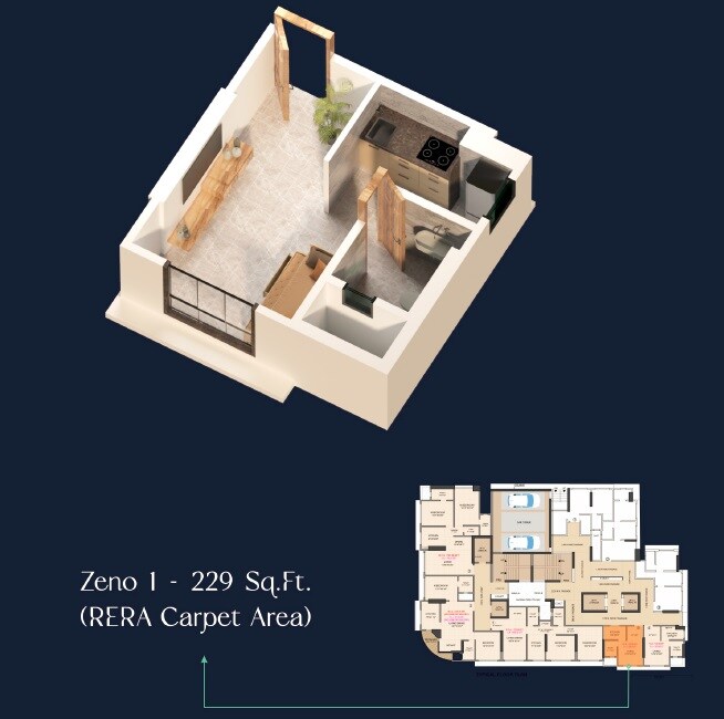 Floor plan of 229 Sq. Ft. Studio in Entity Zenon, Mumbai