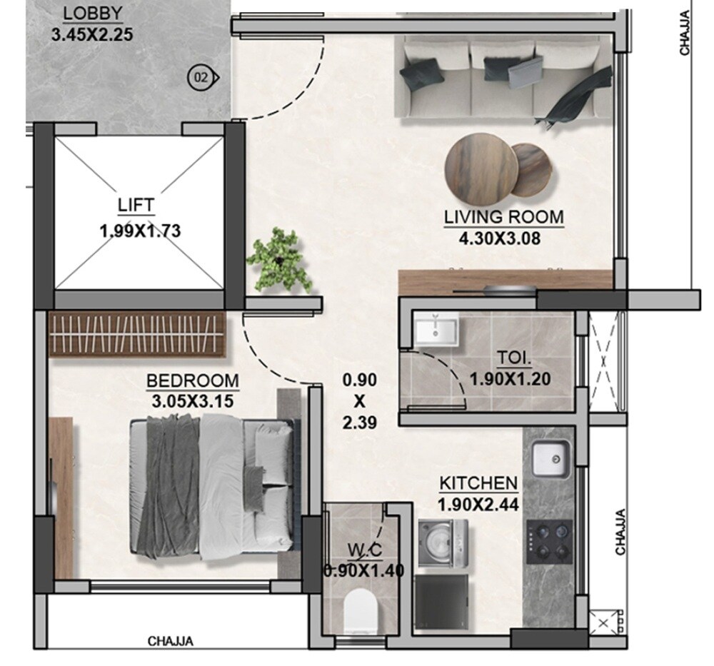1 BHK 380 Sq. Ft. Apartment