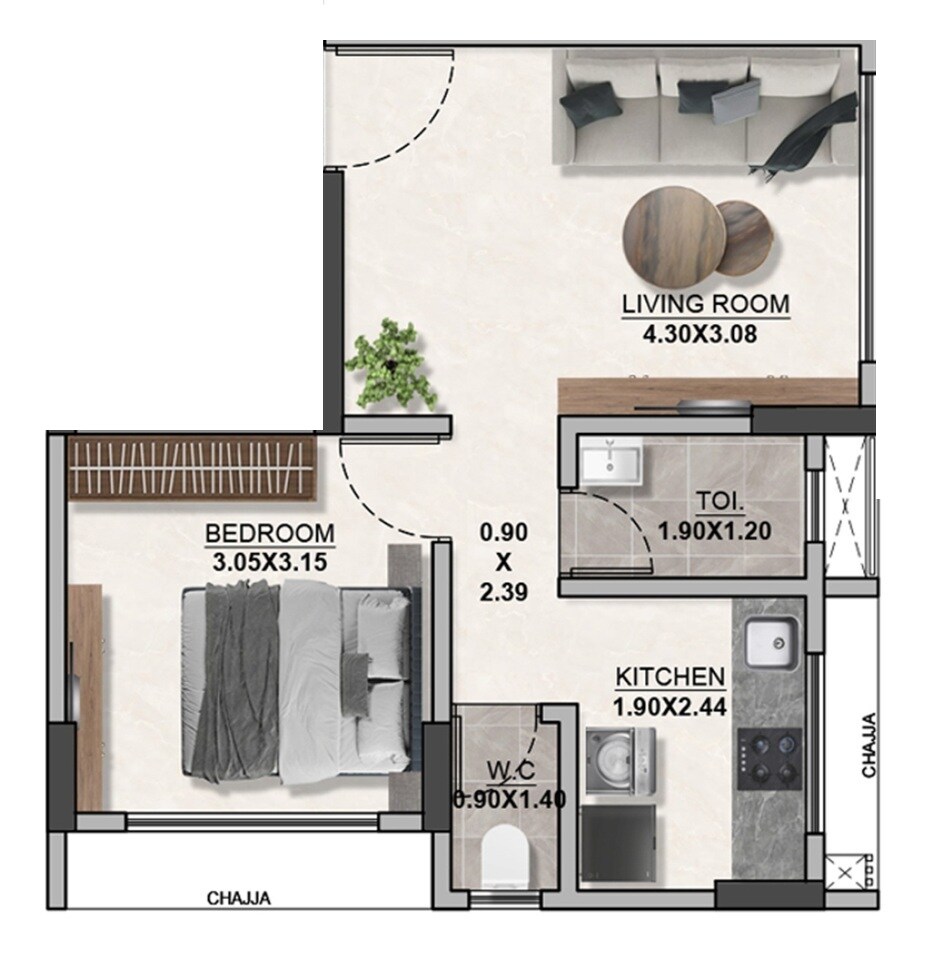 Floor plan of 1 BHK 380 Sq. Ft. Apartment in Eshaan Shri Datta Prasad CHS, Mumbai