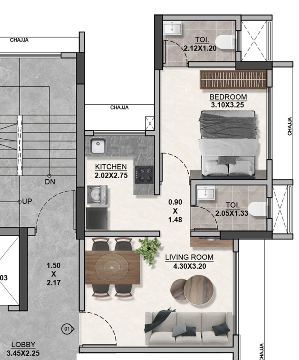 1 BHK 412 Sq. Ft. Apartment
