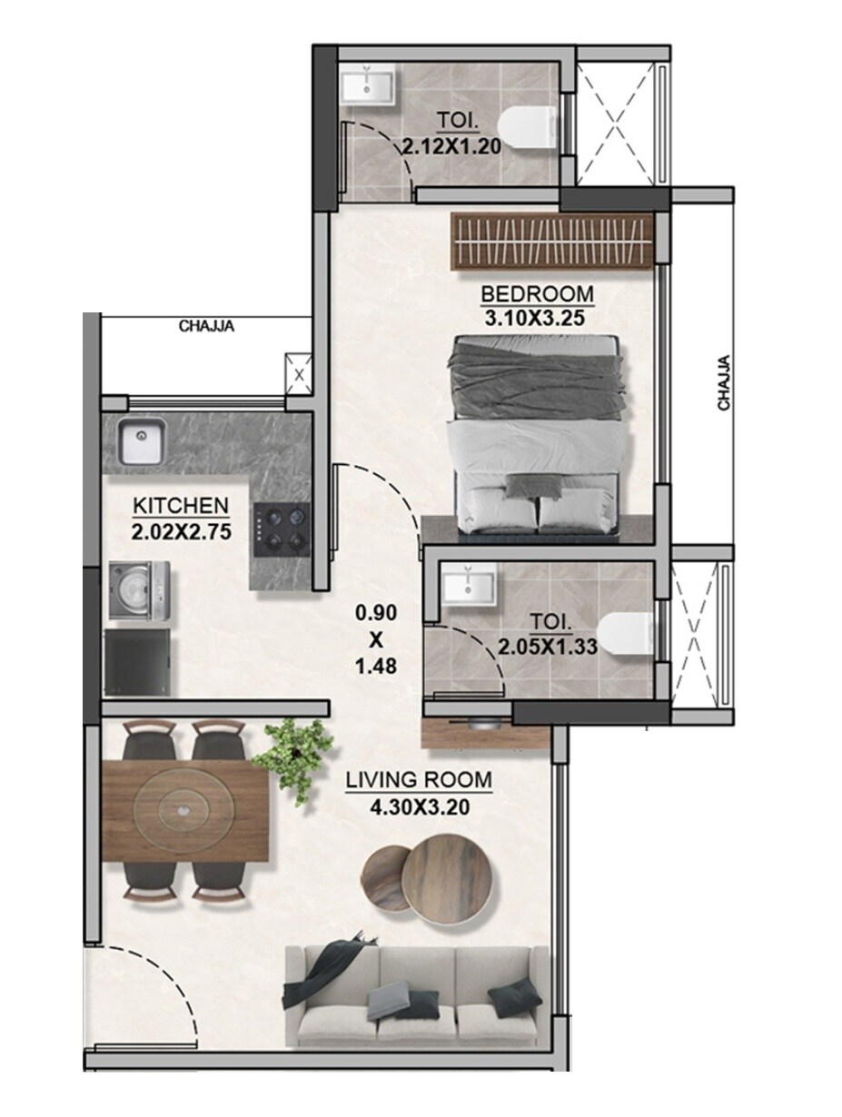 1 BHK 412 Sq. Ft. Apartment