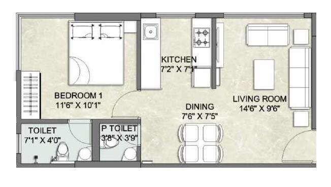 Floor plan of 1 BHK 403 Sq. Ft. Apartment in Essence Ratan Laxmi Villa, Mumbai