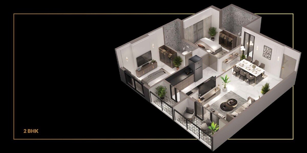 Floor plan of 2 BHK 803 Sq. Ft. Apartment in ESTO Arkis, Mumbai