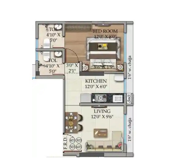 Floor plan of 1 BHK 367 Sq. Ft. Apartment in Eternia Crystal Avenue, Mumbai