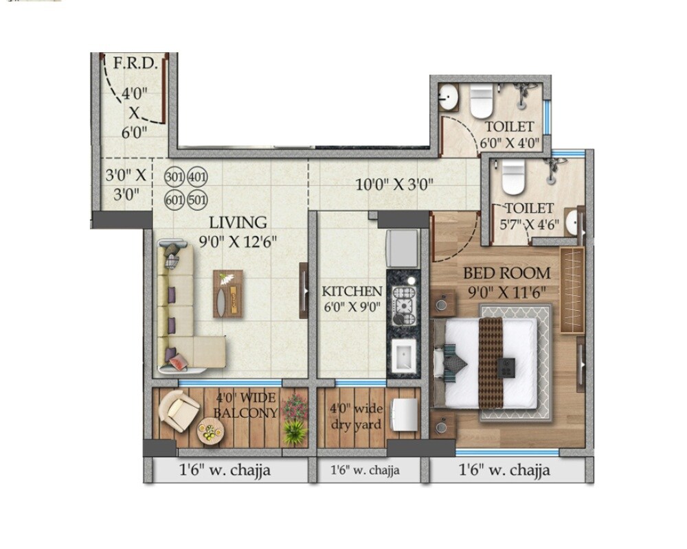 Floor plan of 1 BHK 470 Sq. Ft. Apartment in Eternia Crystal Avenue, Mumbai