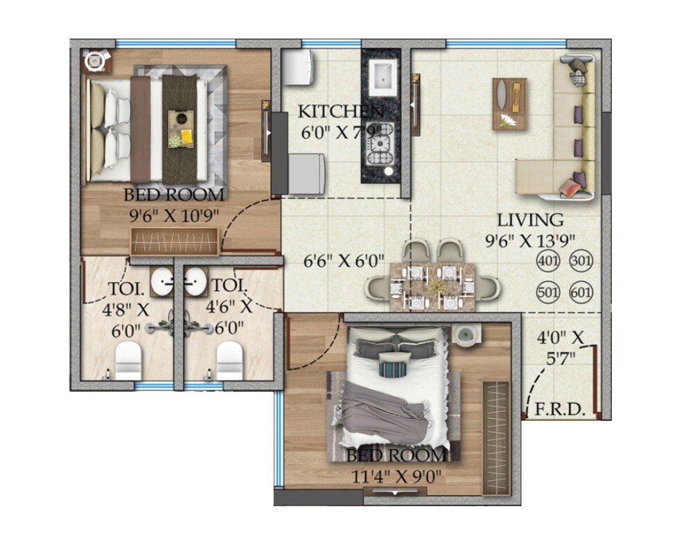 Floor plan of 2 BHK 525 Sq. Ft. Apartment in Eternia Crystal Avenue, Mumbai