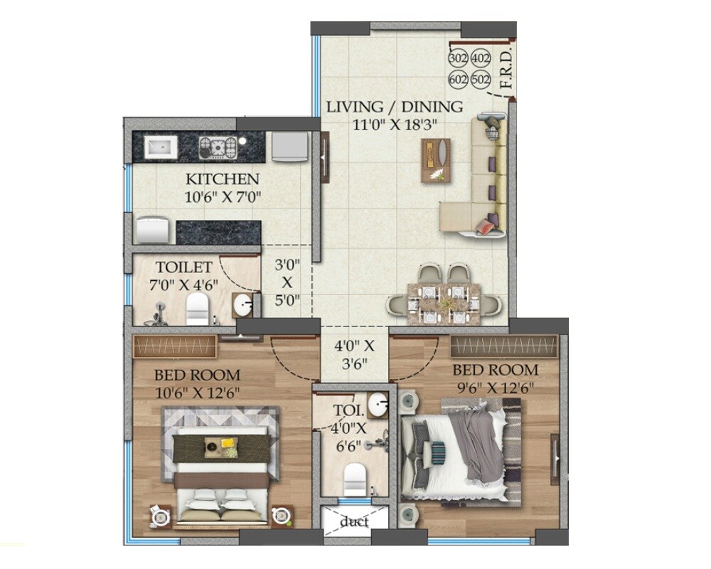 Floor plan of 2 BHK 644 Sq. Ft. Apartment in Eternia Crystal Avenue, Mumbai