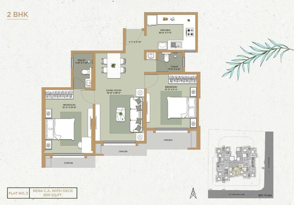 Floor plan of 2 BHK 600 Sq. Ft. Apartment in Ethics Oliver, Mumbai