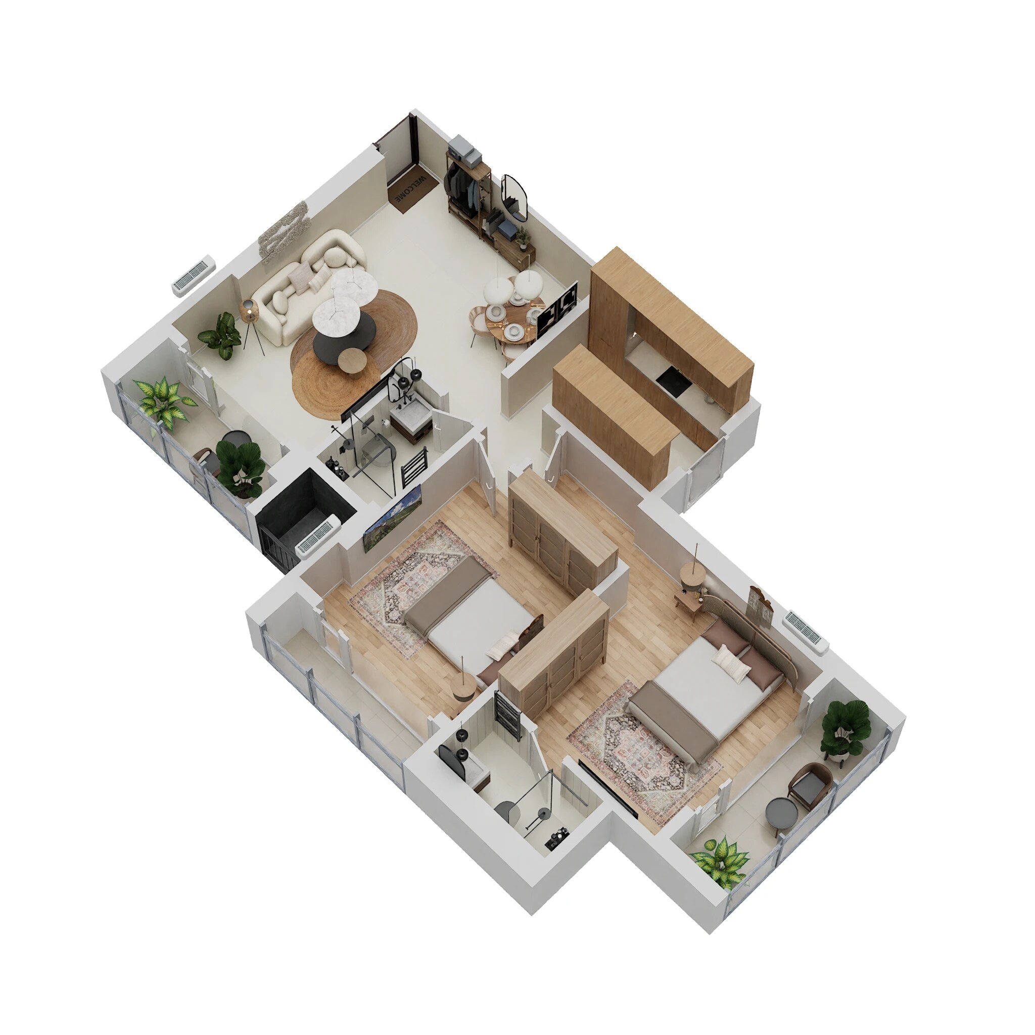 Floor plan of 2 BHK 727 Sq. Ft. Apartment in Evershine Bliss, Mumbai