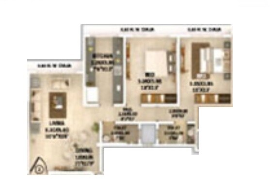 Floor plan of 2 BHK 744 Sq. Ft. Apartment in Evershine Madhuvan, Mumbai