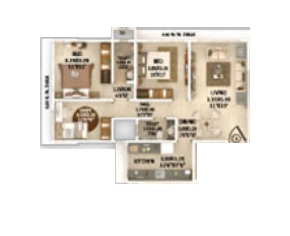 Floor plan of 2 BHK 783 Sq. Ft. Apartment in Evershine Madhuvan, Mumbai