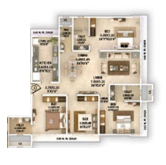 Floor plan of 4 BHK 1217 Sq. Ft. Apartment in Evershine Madhuvan, Mumbai