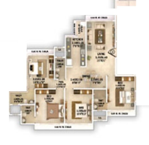 Floor plan of 4 BHK 1303 Sq. Ft. Apartment in Evershine Madhuvan, Mumbai