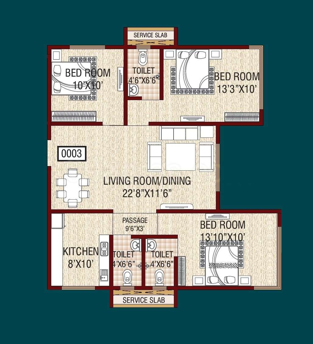 3 BHK 774 Sq. Ft. Apartment in Excel Smita Apartments