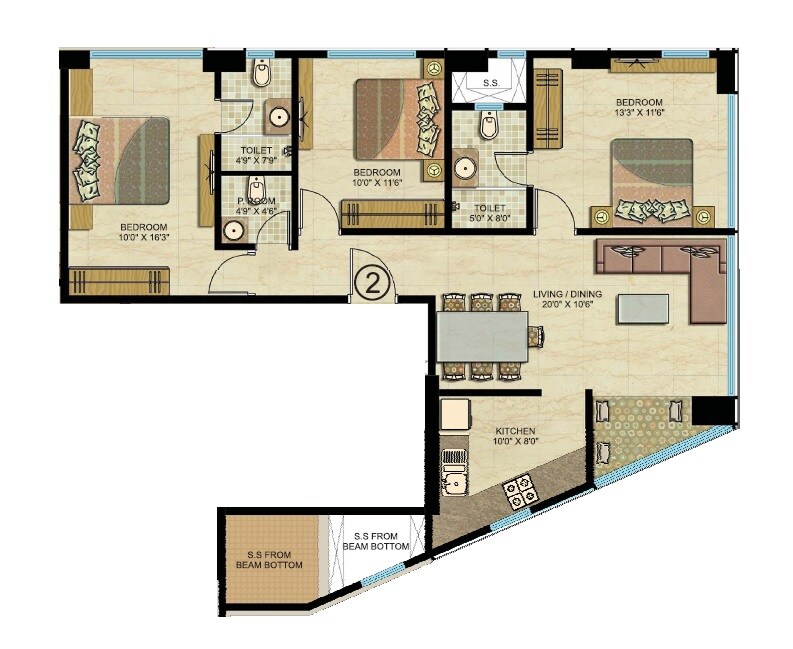 Floor plan of 3 BHK 1535 Sq. Ft. Apartment in Fair Deal Ocean 360, Mumbai