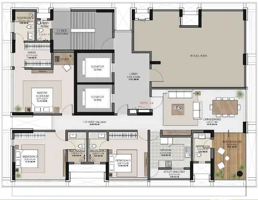 Floor plan of 3 BHK 1534 Sq. Ft. Apartment in Five Senses Garden 6, Mumbai