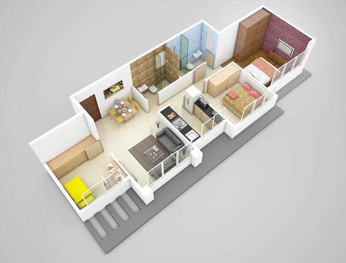 Floor plan of 2 BHK 1018 Sq. Ft. Apartment in Flint Heights, Mumbai