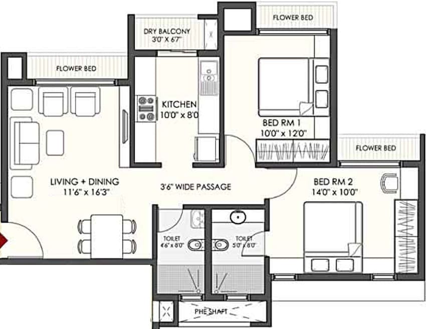 2 BHK 675 Sq. Ft. Apartment