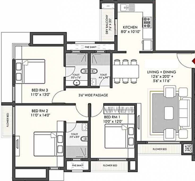 3 BHK Apartment at Flying Kite, Jaydev Singh Nagar – for Rent