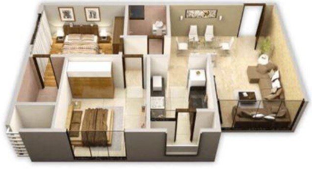 Floor plan of 2 BHK Apartment - 613 sq. ft. in Forefront Primeria, Mumbai