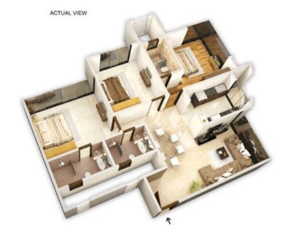 Floor plan of 3 BHK Apartment - 1069 sq. ft. in Forefront Primeria, Mumbai