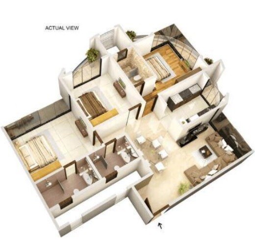Floor plan of 3 BHK Apartment - 1221 sq. ft. in Forefront Primeria, Mumbai