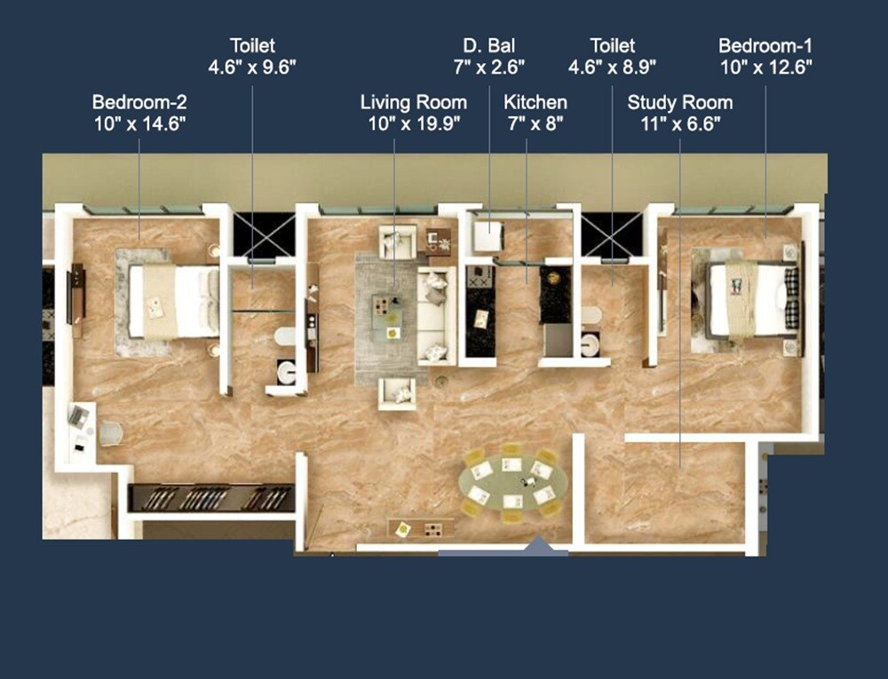 Floor plan of 2 BHK 725 Sq. Ft. Apartment in Forishna Nav Chetna, Mumbai