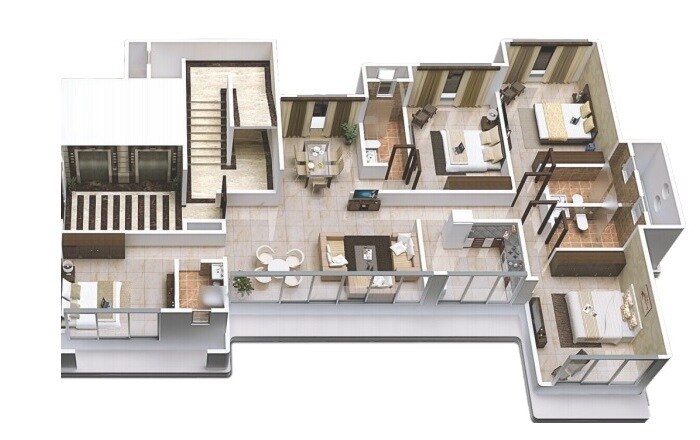 Floor plan of 4 BHK 1450 Sq. Ft. Apartment in Fortune Avirahi, Mumbai