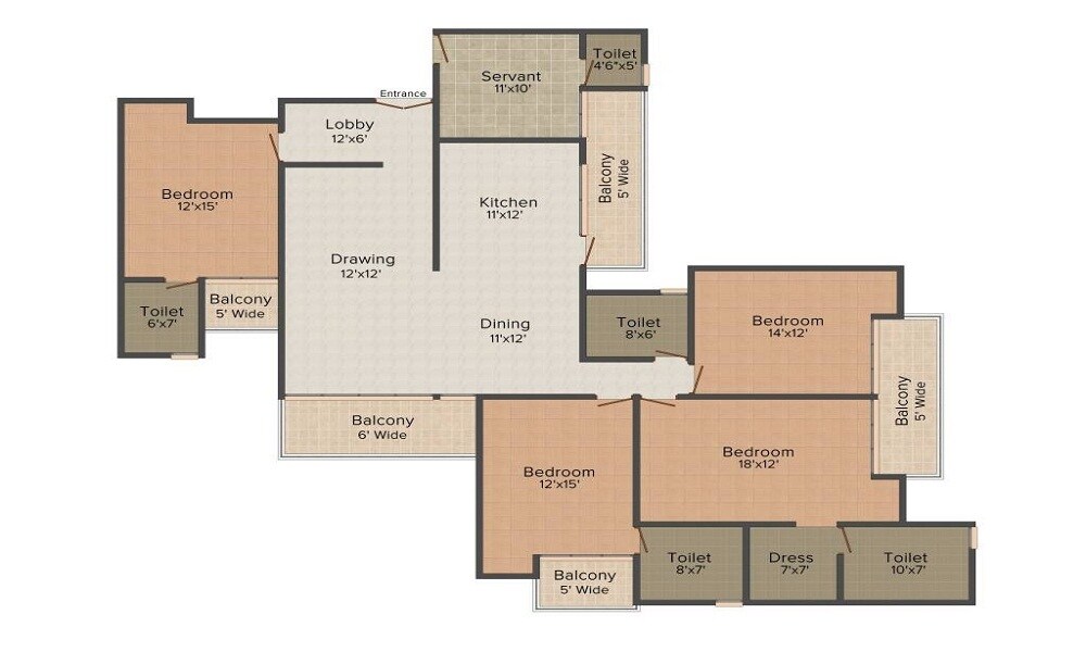 Floor plan of 4 BHK 2150 Sq. Ft. Apartment in Fortune Heritage, Mumbai
