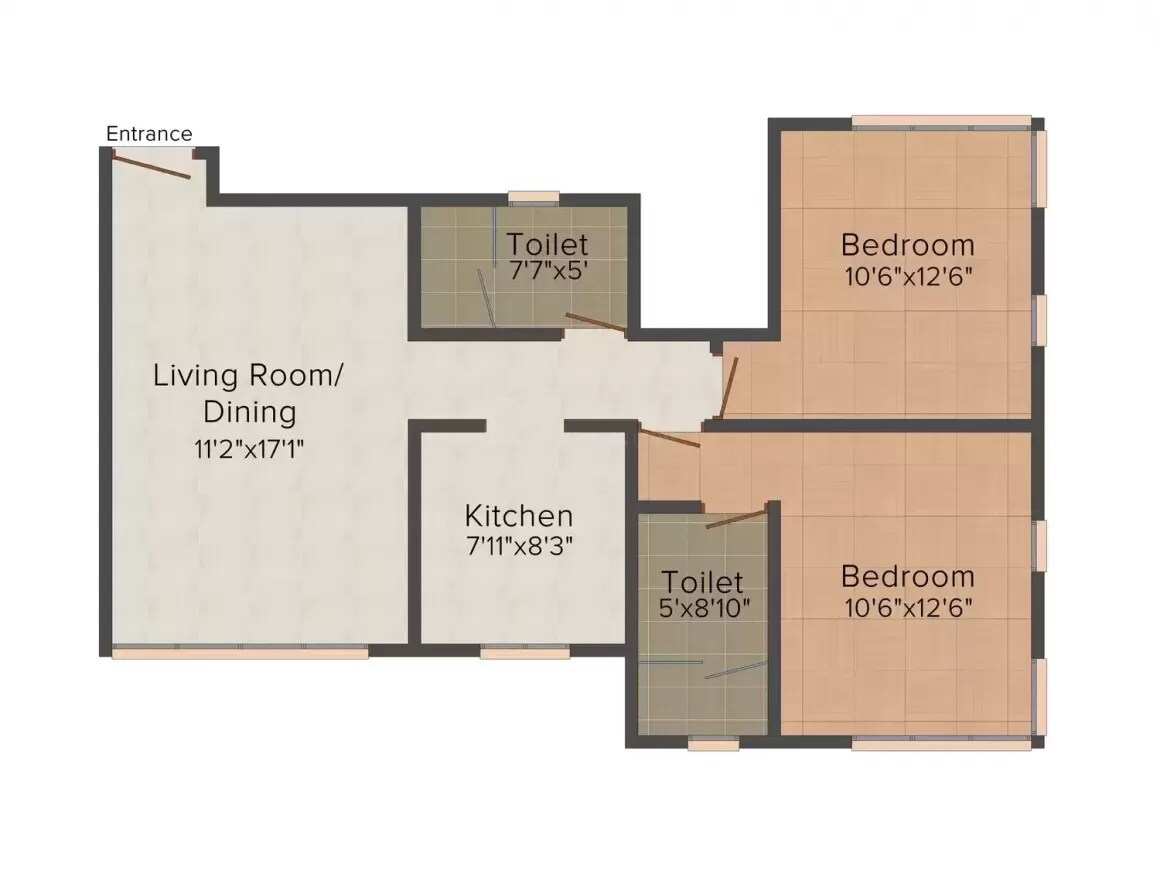 Floor plan of 2 BHK 1300 Sq. Ft. Apartment in Fortune Paradise Mumbai, Mumbai
