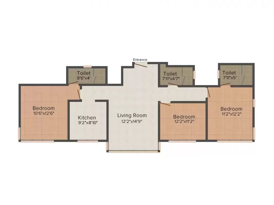Floor plan of 3 BHK 1800 Sq. Ft. Apartment in Fortune Paradise Mumbai, Mumbai